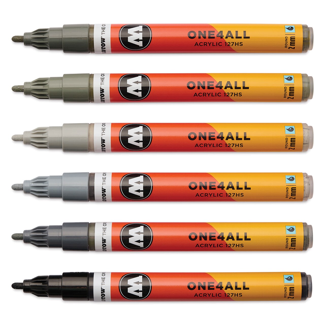 Molotow One4All Acrylic Markers - Set of 6, Grey Colors, 2 mm